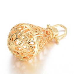 中空真鍮コーンケージペンダント  チャイムボールのペンダントネックレスを作るために  ゴールドカラー  36.5x27.5x22mm  穴：6x7mm