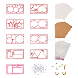 Fashewelry diy arete hacer encontrar kit, incluyendo moldes de troqueles de corte de plástico, ganchos y aros de latón para pendientes, Tuercas de plástico, Tarjetas de la exhibición de papel, bolsas de opp, rosa, molde: 9 unids/bolsa
