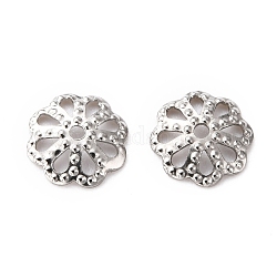304 Stainless Steel Fancy Bead Caps, Multi-Petal Flower, Stainless Steel Color, 7.5x1.2mm, Hole: 1mm