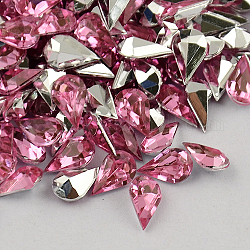 Garment Accessories Pointed Back Taiwan Acrylic Rhinestone Cabochons, Faceted Teardrop, Flamingo, 5x3x2mm