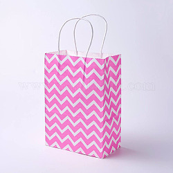 クラフト紙袋  ハンドル付き  ギフトバッグ  ショッピングバッグ  長方形  波の模様  ピンク  33x26x12cm