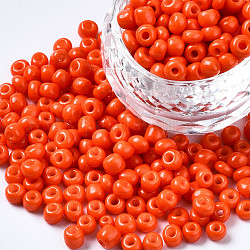 6/0 Glasperlen, Backen Farbe, Rundloch, Runde, orange rot, 4~5x3~5 mm, Bohrung: 1.2~1.5 mm, ca. 4500 Stk. / Pfund