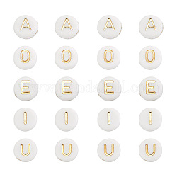 500pcs 5 cuentas acrílicas chapadas en estilo, metal dorado enlaced, plano y redondo con alfabeto, blanco, blanco, 7x3.5mm, agujero: 1.2 mm, 100 piezas / style