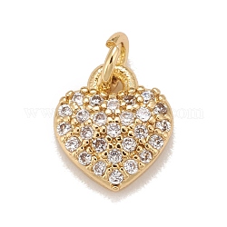 Brass Micro Pave Cubic Zirconia Charms, Real 18K Gold Plated, Lead Free & Cadmium Free, Heart, Clear, 9x8x2.5mm, Hole: 2mm