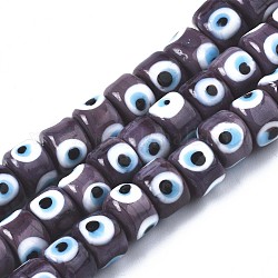 Hechos a mano de mal de ojo lampwork perlas hebras, columna, azul pizarra oscuro, 8.5x6~7mm, agujero: 2 mm, aproximamente 53~56 pcs / cadena, 13.78 pulgada ~ 14.17 pulgadas (35 cm ~ 36 cm)