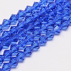 Nachzuahmen österreichischen Kristall Doppelkegel Glasperlen Stränge, Klasse AA, facettiert, Blau, 4x4 mm, Bohrung: 1 mm, ca. 93~95 Stk. / Strang, 14 Zoll
