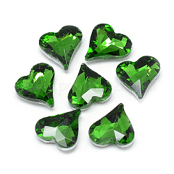 Pointed Back Glass Rhinestone Cabochons, Faceted, Back Plated, Heart, Green, 12x11.8x4.5mm