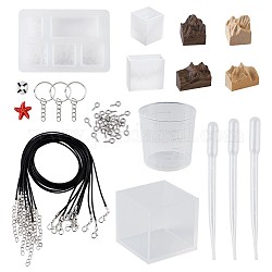 DIY Necklaces & Keychain Kits, with Waxed Cord Necklace Making, Silicone Mould, Iron Keychain Ring, Resin Cabochons, 3ML Disposable Plastic Dropper, 60ml Measuring Cup Plastic Tools, Platinum