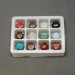 Ciondoli gemstone, con chiusure in ottone, pietra misto, colore misto, 24x20x6mm, Foro: 6x2 mm, 12pcs/scatola