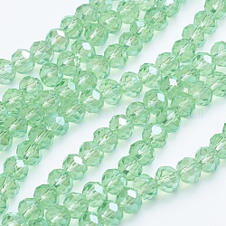 Glass Beads Strands, Pearl Luster Plated, Crystal Suncatcher, Faceted Rondelle, Light Green, 6x4mm, Hole: 1mm, about 95pcs/strand, about 14inch