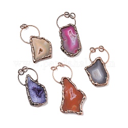 Natural Dyed Druzy Agate Big Pendants, with Red Copper Tone Brass Findings and Jump Rings, Cadmium Free & Lead Free, Polygon, Mixed Color, 57.5~77x29~45x6~8mm, Hole: 6mm