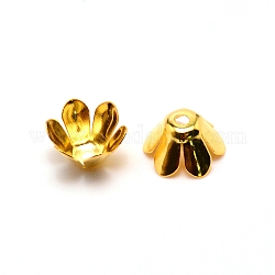 6-petalo protezioni tallone di ferro, fiore, oro, 10x6.2mm, Foro: 1.6 mm, diametro interno: 10mm, circa 50pcs/scatola