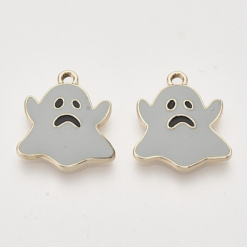 Light Gold Plated Alloy Pendants, with Enamel, Ghost, Halloween, Dark Gray, 20.5x18x2.5mm, Hole: 2mm