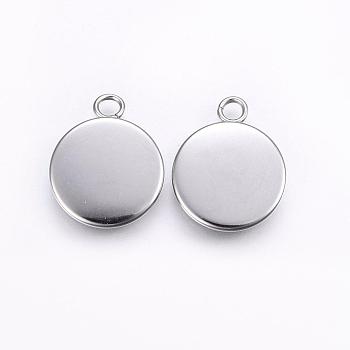 304 Stainless Steel Pendant Cabochon Settings, Plain Edge Bezel Cups, Flat Round, Stainless Steel Color, Tray: 25mm, 30x26.5x1mm, Hole: 2mm