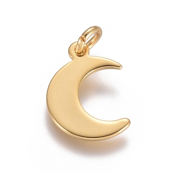 304 Edelstahl Anhänger, mit Ringe springen, Mond, golden, 15.5x11x1 mm, Bohrung: 3 mm