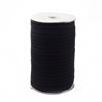 3/8-дюймовый плоский плетеный эластичный веревочный шнур, эластичный эластичный трикотаж с катушкой, чёрные, 8~8.5 мм, около 90~100 ярдов / рулон (300 фута / рулон)
