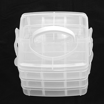 Plastic Bead Containers, Rectangle, Three Layers, A Total of 18 Compartments, Clear, 155x160x130mm, Compartment: 48x71~51x72mm