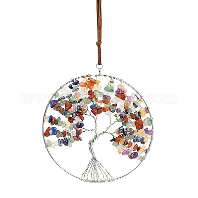 Подвесные украшения из латуни и натуральных драгоценных камней чакры HJEW-Z007-03P-1