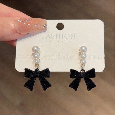 Серьги-гвоздики с подвесками из сплава с бантом и флокированием FS-WG1465F-01-1