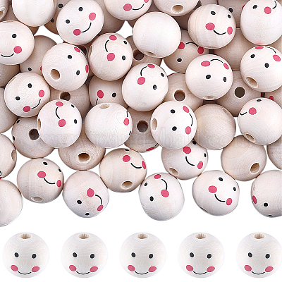 120 шт. европейские бусины из натурального дерева с принтом WOOD-GF0002-19A-1