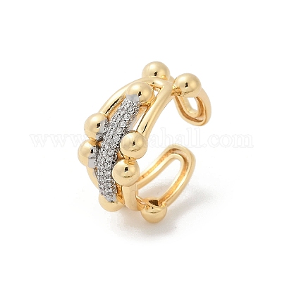 Открытые манжеты из латуни с микропаве и прозрачным цирконием для женщин RJEW-A059-02G-1