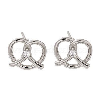 Серьги-гвоздики в форме сердца из латуни с микропаве из прозрачного кубического циркония EJEW-H143-17P-1