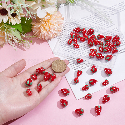 Ручной работы Lampwork 3 d клубника шарики&nbsp;LAMP-UN0001-02-1