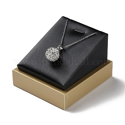 Деревянное покрытие с подставками для ожерелья с наклонной задней частью из искусственной кожи&nbsp;LS-ODIS-C010-03-1