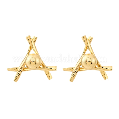 Треугольник с круглыми латунными серьгами-гвоздиками EJEW-R025-06G-1
