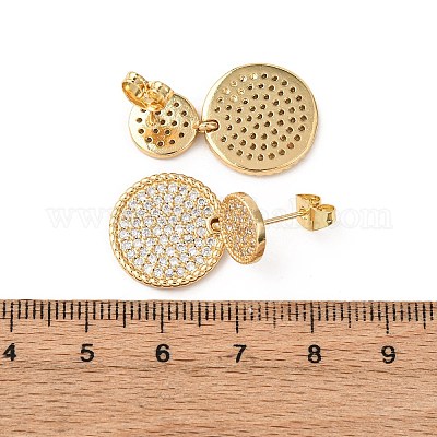 Латунные плоские круглые серьги-гвоздики с микропаве из кубических цирконий EJEW-B153-06G-1