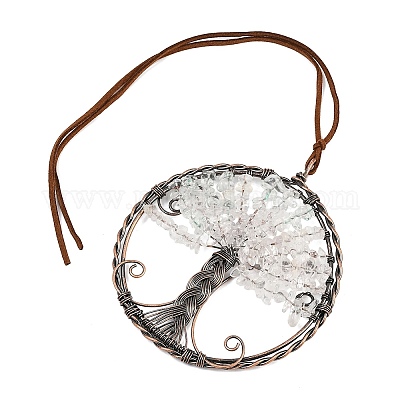 Подвесные украшения из латуни и натурального кварцевого кристалла HJEW-Z007-05R-10-1