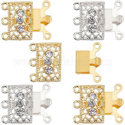 Wholesale SUNNYCLUE 6 Sets 2 Colors 3-Strand 6-Hole Brass Filigree Box  Clasps 
