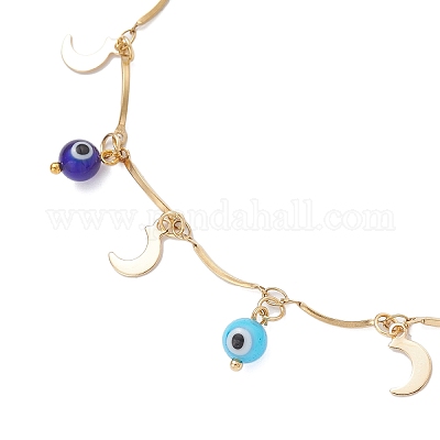 Браслеты на ногу из нержавеющей стали 304 с изогнутыми звеньями цепи с кисточками из нержавеющей стали в форме луны AJEW-AN00742-01-1