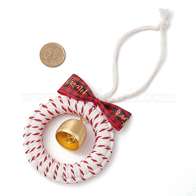Рождественский венок из дерева и хлопковых ниток подвесные украшения HJEW-TA00304-1