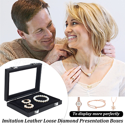 Прямоугольная шкатулка для хранения ювелирных изделий из искусственной кожи с бриллиантами CON-WH0094-45B-1