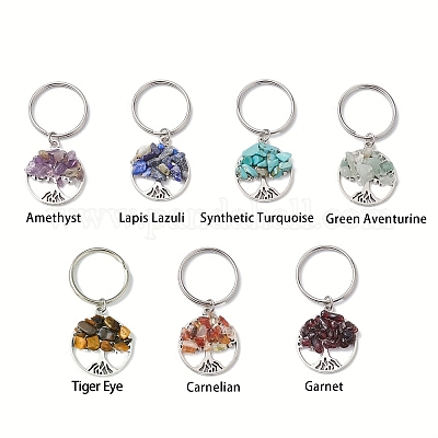 7 брелок из натуральных и синтетических камней в форме дерева жизни KEYC-JKC01369-1