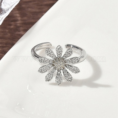 Открытые кольца манжеты из латуни с микропаве и кубическим цирконием RJEW-H256-06P-1