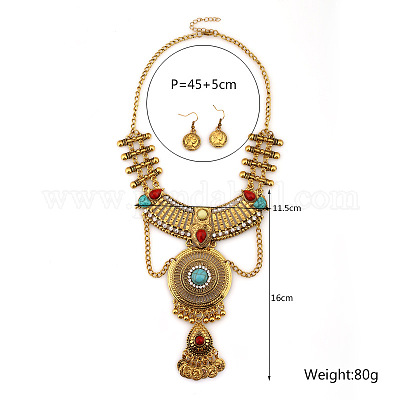 Комплект из ожерелья и серег-подвесок в стиле ретро с плоскими круглыми кристаллами FS-WG19660-01-1