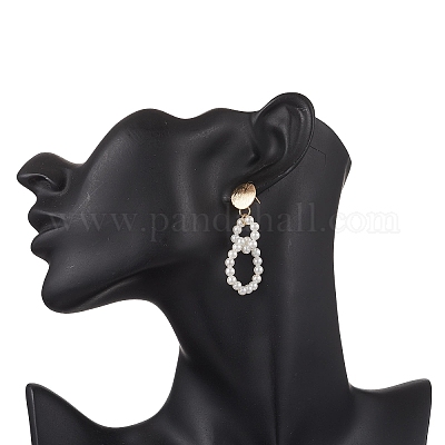 Серьги-гвоздики с латунной раковиной и жемчугом EJEW-TA00686-1