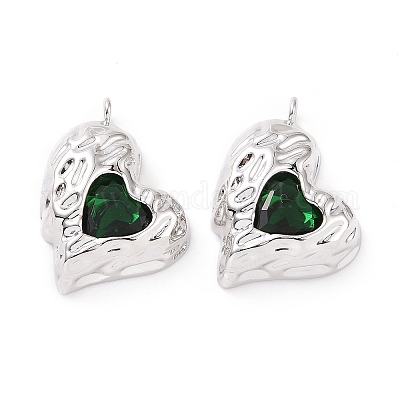 Латунные микро-паве зеленые кубические циркониевые подвески KK-E068-VC453-1