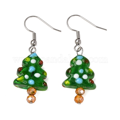 Серьги-подвески в виде рождественской елки из нержавеющей стали 304 EJEW-JE06524-1