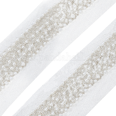 Отделка кружевом из полиэстера и пластиковых бусин OCOR-WH20005-45C-1