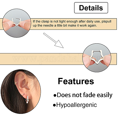 8 пара серег-колец Huggie Hoop из нержавеющей стали 304 в 4 стилях STAS-UN0021-60P-1