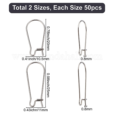 100 шт. 2 стиля фурнитуры для сережек-колец из нержавеющей стали 304 STAS-CN0001-04-1