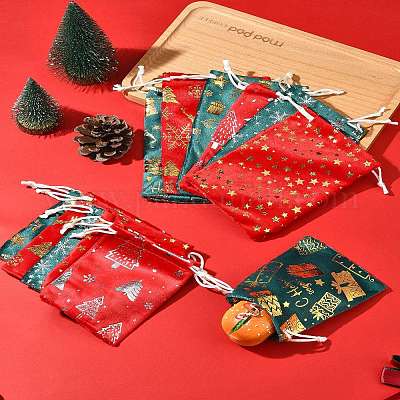 12 шт. 12 стиля рождественских бархатных мешочков для хранения с горячим тиснением ABAG-FS0001-02-1