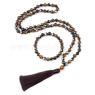 Ожерелья и браслеты с подвесками из круглых бусин натурального гематита FS-WG9D102-27-1