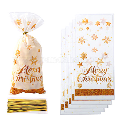 50 шт. Прозрачные целлофановые пакеты OPP с принтом снежинок на Рождество с проволочными завязками ABAG-C013-03-1