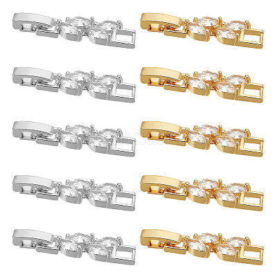 10 шт. 2-цветная застежка для часового ремешка из латуни с прозрачным кубическим цирконием KK-DC0001-43-1