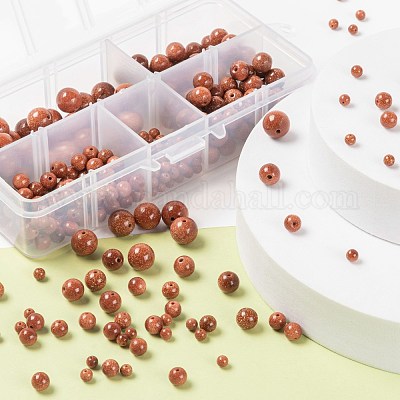 340 шт. 4 размера синтетические бусины из золотистого камня G-LS0001-11-1