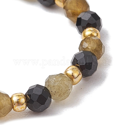 Растягивающиеся кольца из натурального лабрадорита RJEW-JR00867-07-1